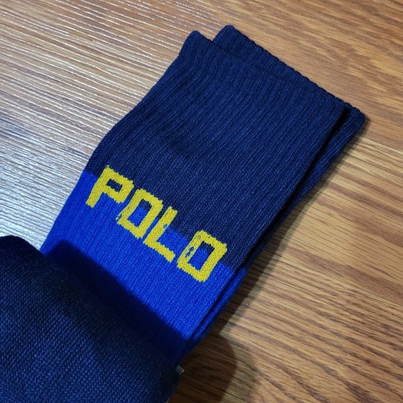 Polo Ralph Lauren Classic Sport Crew Sock 3-Pack Pair Yellow Navy Royal Blue - Picture 9 of 10